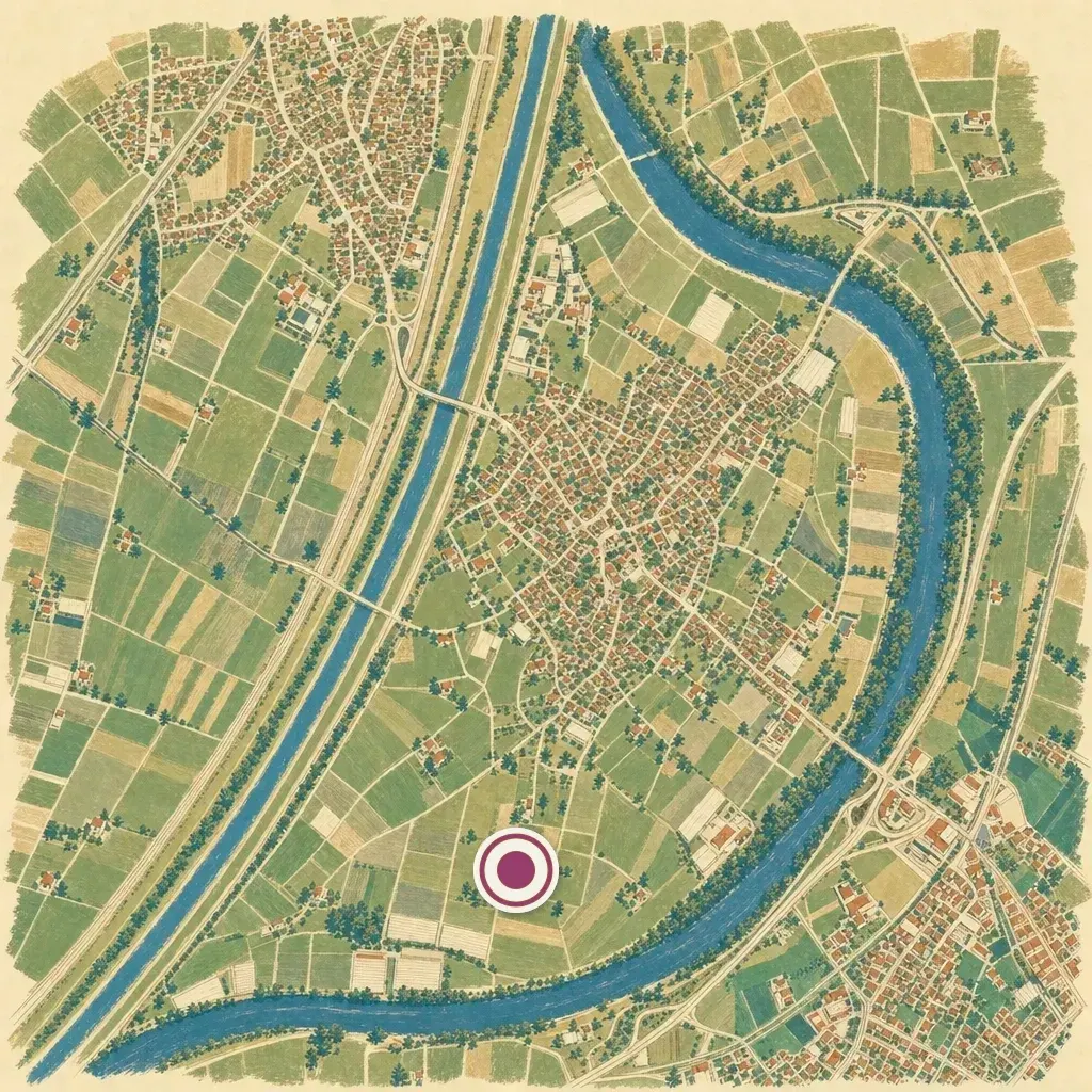 Gezeichnete Karte der Rheininsel mit dem Alten Rhein